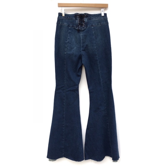 FP CRVY High Rise Lace Up Flare Bell Bottom Jeans - Picture 3 of 8